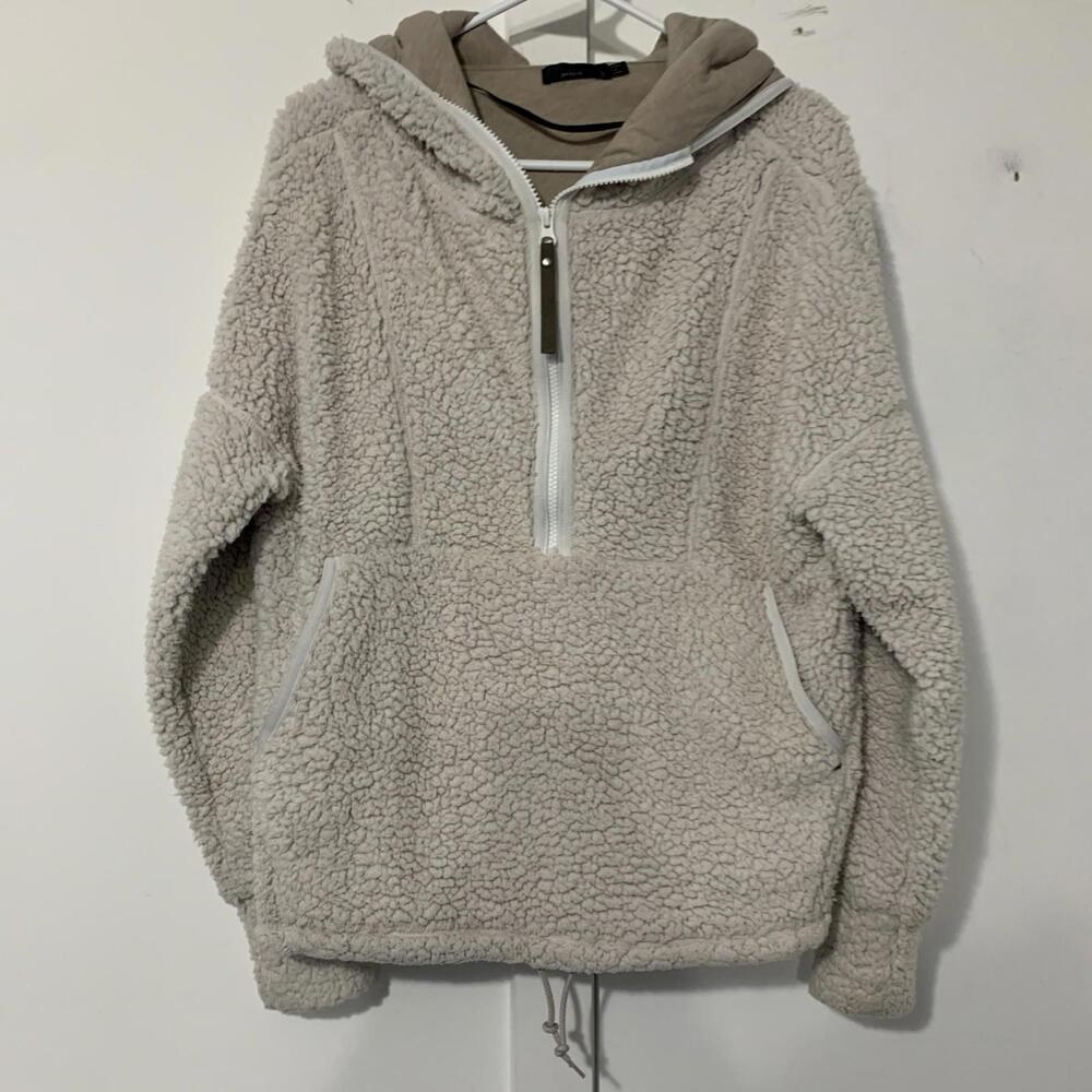 Prana Permafrost Half‎ Zip Sherpa High Pile Hoodie Sweater Pocket P Cream Small